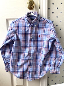 VTG BLUE Plaid RALPH LAUREN Dress Shirt Size 5 Boys Polo Button Up Cotton $55 - Picture 1 of 19