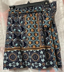 LOFT Mini Skirt Women Small Navy Floral Belted Unlined Elastic Waist - Picture 1 of 11