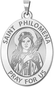 Saint Philomena Oval Religious Medal 2/3 X 3/4 In Size of Nickel Sterling Silver - Picture 1 of 2