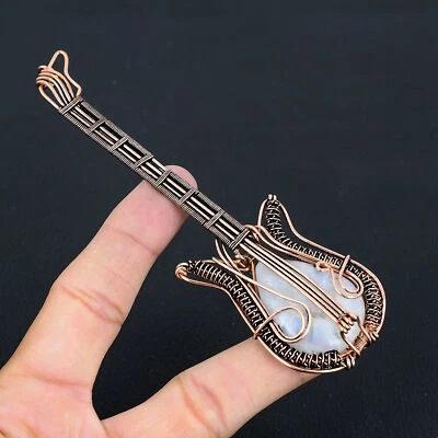 Rainbow Moonstone Gemstone Handmade Copper Wire Wrap Guitar Pendant 4.53 H104 - Image 1 of 4