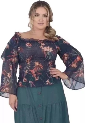 Blusa Standards & Practices Tropical Mist Azul 1x Calada Manga Larga Nueva con Etiquetas Foto 1 de 4