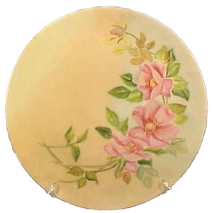 Cabinet Plate Pink Roses Hand Paint Peach Porcelain Germany 1954 Cake Vintage - Picture 1 of 3