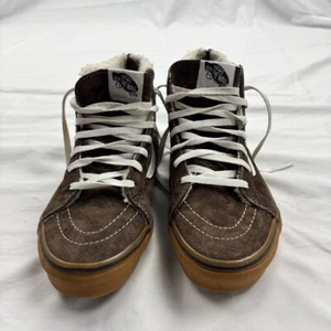 Kids Size 4 Vans Kids High-Top Sneakers Brown Suede Gum Sole Shearling Lining - Picture 1 of 13