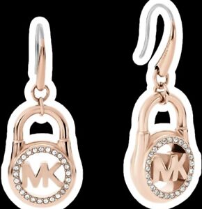 $95 New MICHAEL KORS ROSE GOLD-TONE STAINLESS STEEL PADLOCK EARRINGS With Box