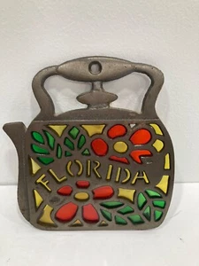 Vintage Metal and Glass Hot Plate Trivet Florida - Picture 1 of 8