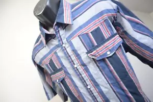 Bit & Bridle Western Pearl Snaps Striped Cowboy Bull Riding Shirt Mens Size XL - Picture 1 of 7