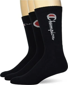 $28 Champion UNISEX MULTI LOGO 3-PACK CREW SOCKS | Black | Shoe Size 6-12 - Picture 1 of 5