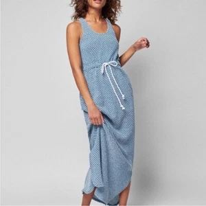 NWT Faherty Marina Blue Fish Scale Maxi Dress Soft Stretch Size Small - Picture 1 of 16
