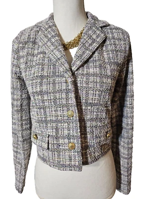 Chaqueta Blazer Monteau Los Angeles Tweed Boucle Metálica Recortada Talla Pequeña S Foto 1 de 4