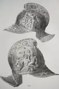 ITALIE CASQUE XVe SIECLE FER REPOUSSE ROCKSTUHL 1835 GRAVURE RUSSIE ARMES R3925 - Foto 1 di 4