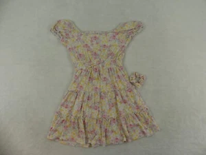 Three Pink Hearts Dress Girls Medium Pink Yellow Floral Skater - Picture 1 of 14
