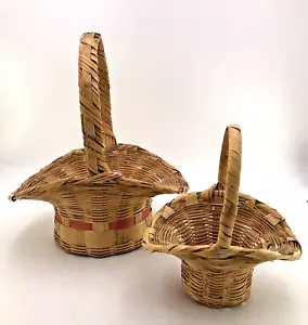 2- Easter Basket Vintage 1960s Wicker Large/Sm Bonnet Style Mexico pink MCM 60s - Picture 1 of 12