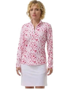 San Soleil Women’s Sz S SolCool UV50 Long Sleeve Print Zip Mock Top Mesh Sleeve - Picture 1 of 7