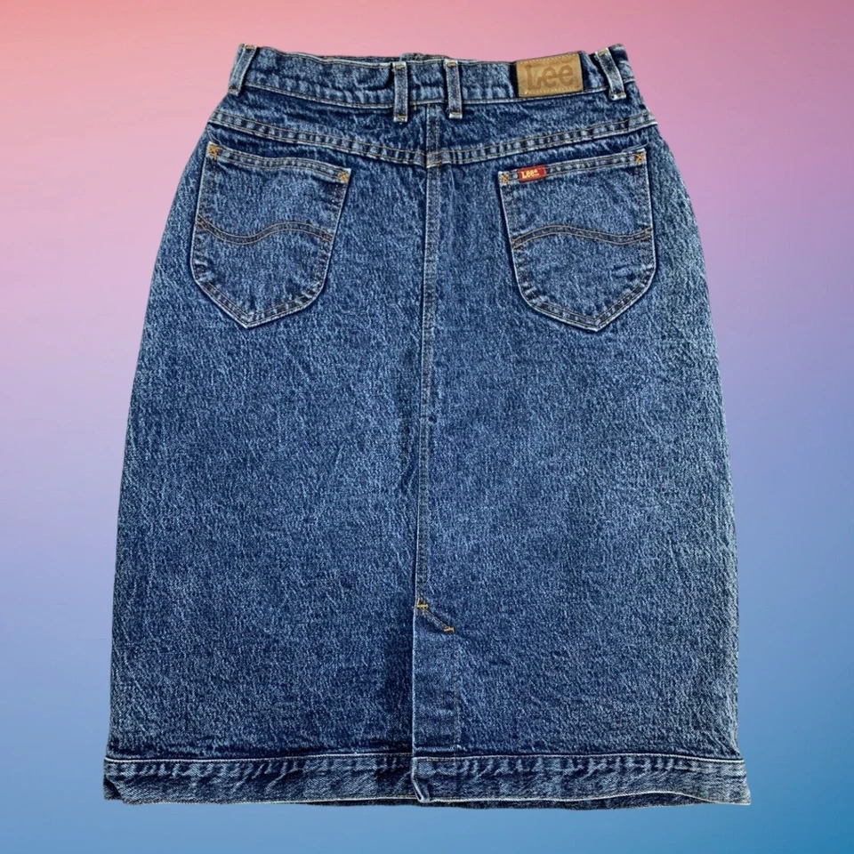 Lee 牛仔裙女式 14 A 字 Midi 5 口袋石洗美国复古 Y2K — 第 1/4 张图片