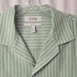 COS Mint Green/White Casual Button Down Shirt with Pinstripes Relax Fit Size L - Picture 1 of 7