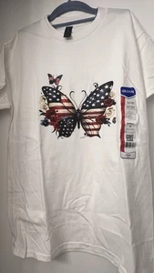 Gildan unisex t-shirt size S white happy 4th of July short sleeve round neck - Picture 1 of 5