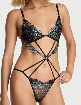 Nuevo $90 Victoria's Secret lentejuelas tiras lencería peluche L mono sexy bailarina Foto 1 de 4