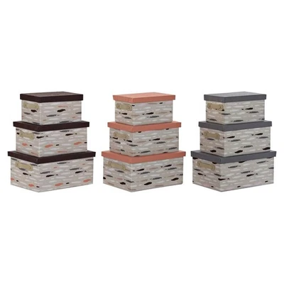 Set di Scatole per Sistemare Impilabili DKD Home Decor Marrone Grigio Arancio - Immagine 1 di 4