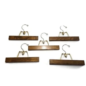 Vintage Wooden Clamp Pants Skirt Closet 10 In Hangers Lot Of 5  - Picture 1 of 7