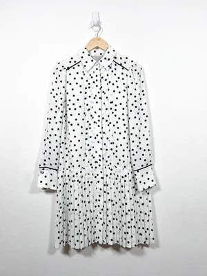 Hobbs Dress UK 10 White Francesca Spot Pleated Polka Dot Shirt Evening Occasion - Image 1 of 4