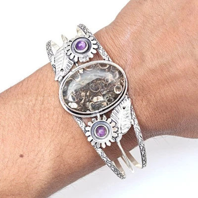 Turtela Jasper Gemstone Antique Jewelry Cuff Bracelets 7''Adjustable - Image 1 of 4