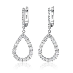 D Color Full Round Moissanite Women Drop Dangle Earrings 925 Sterling Silver GRA - Picture 1 of 12