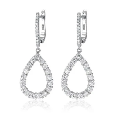 D Color Full Round Moissanite Women Drop Dangle Earrings 925 Sterling Silver GRA - Image 1 of 4