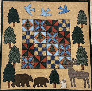 Handgenähte rustikale Wildnis Applikation Mini Quilt Made in USA Elch Bär Bäume - Bild 1 von 18