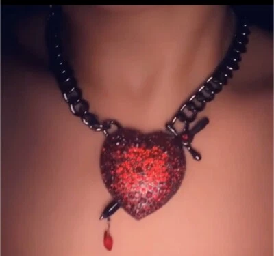 NWT Betsey Johnson Rocker Ruby Red Heart Choker Necklace Statement Piece - Image 1 of 4