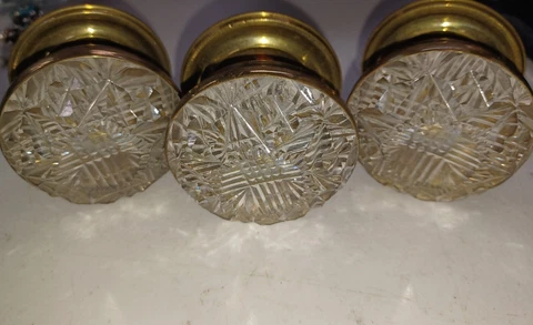 3 Vintage Glass Cut Crystal Star Sun Flower Door Drawer Cabinet Knob Pulls Cover
