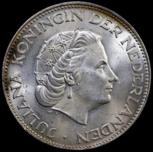 Moneda de plata 72 % florines Países Bajos 1963 2-1/2, reina Juliana, BU UNC US#132 - Imagen 1 de 2