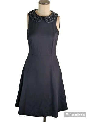 Vestido Carmen Marc Valvo Negro Cuello Adornado, Talla 6, Usado en Excelente Condición Foto 1 de 4