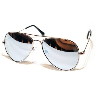 SILVER MIRROR LENS AVIATION STYLE SILVER METAL FRAME SUNGLASSES UV400 PROTECTION - Image 1 of 4