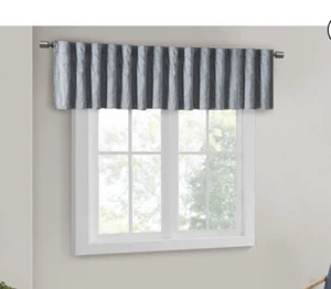 Madison Park Andora 50" x 18" Embroidered Valance Blue, Tan, Chocolate - Picture 1 of 6