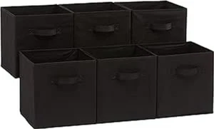 6pcs Collapsible Fabric Storage Cubes Organizer w/ Handles, 10.5x10.5x11", Black - Picture 1 of 8