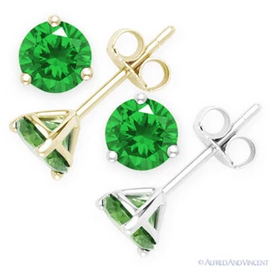 Green Cubic Zirconia CZ May Birthstone 925 Sterling Silver Martini Stud Earrings - Picture 1 of 3