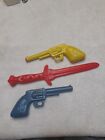 2 Vintage 1960's soft plastic toy pistols no. 710 & 1 dagger Hong Kong