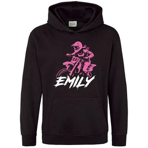 CHILDS Custom Girls Motocross Bike Hoodie Pink Motorcross Personalised Girl D... - Picture 1 of 8