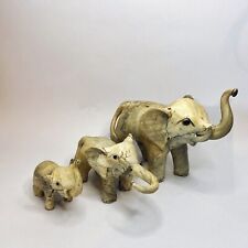 Crushed Oyster Shell Elephant Figurines | Handmade Folk Art Vintage | Set Of 3