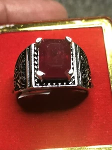 Natural Ruby Men’s Rings 925 Silver, Gemstone Ruby Yaqoot - Picture 1 of 8