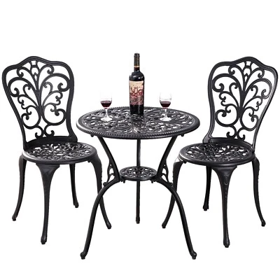 Cast Aluminum Bistro Table and Chair Set of 2 Outdoor Black  Patio Set - Image 1 of 4