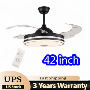 42" Retractable Ceiling Fan w/Light + Bluetooth Speaker Dimmable LED Chandelier
