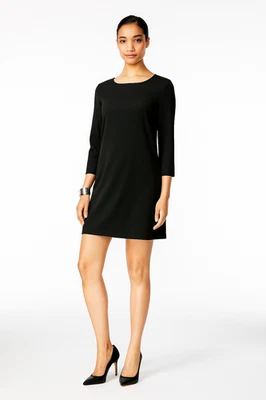 Vestido Eileen Fisher Negro SP Elástico Slinky Manga 3/4 Acampanado Bruja Goblincore Foto 1 de 4