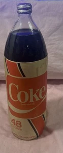Rare 48 Ounce Glass Coca Cola Bottle W/Cap 1975 White Red Styrofoam Label - Picture 1 of 15