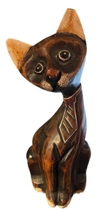 Vintage geschnitzte Holz Katze Skulptur handbemalt mit Krawatte - Bild 1 von 5