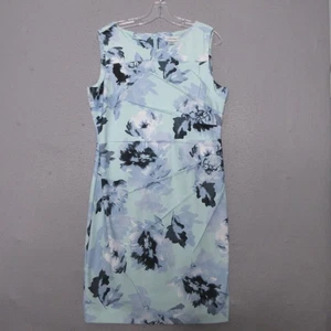 Calvin Klein Dress 14 Blue Floral Shift Sunburst Career Office Church Sleeveless - Picture 1 of 11