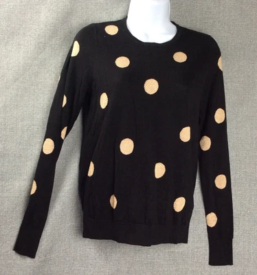 Suéter Pullover Ann Taylor Negro Dorado Metálico Lunares Pequeño XS Vacaciones Foto 1 de 4