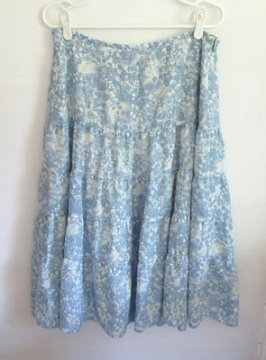 Judith Hart Petites blue poly floral tiered full lined skirt *Sz 12P* Foto 1 de 3