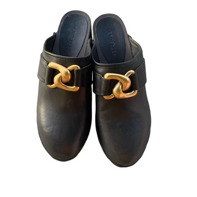 AEROSOLES Crosby Zuecos Mula Negros con Acentos Dorados Mujer 7 Arte Clásico para Usar Foto 1 de 4