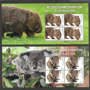AUSTRALIA NATIONAL NZ STAMP EXH.2020 WILDLIFE 4 MIN SHEETS - Picture 1 of 2